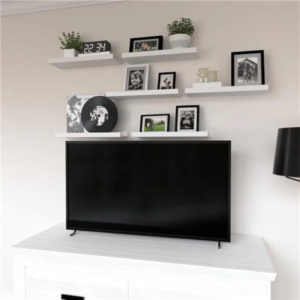 Floating Shelves Set of 6, White Wall Shelves with Lip, Display Shelves